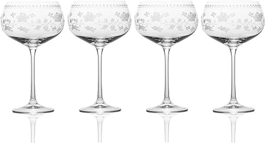 Mikasa Vintage Floral White Wine Glass, 4 Count (Pack of 1), Clear | Amazon (US)