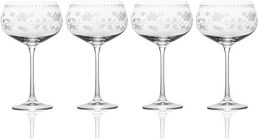 Mikasa Vintage Floral White Wine Glass, 4 Count (Pack of 1), Clear | Amazon (US)