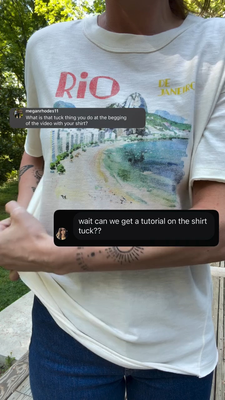 This is a good one to save and share with a friend! It’s comfortable too! So much better than a tucking belt. 

If you like the tee, just ask me for it and I’ll send it over :) 

Tucking hack | graphic tee