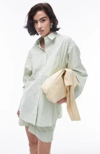 Topshop Oversize Stripe Cotton Button-Up Shirt | Nordstrom | Nordstrom
