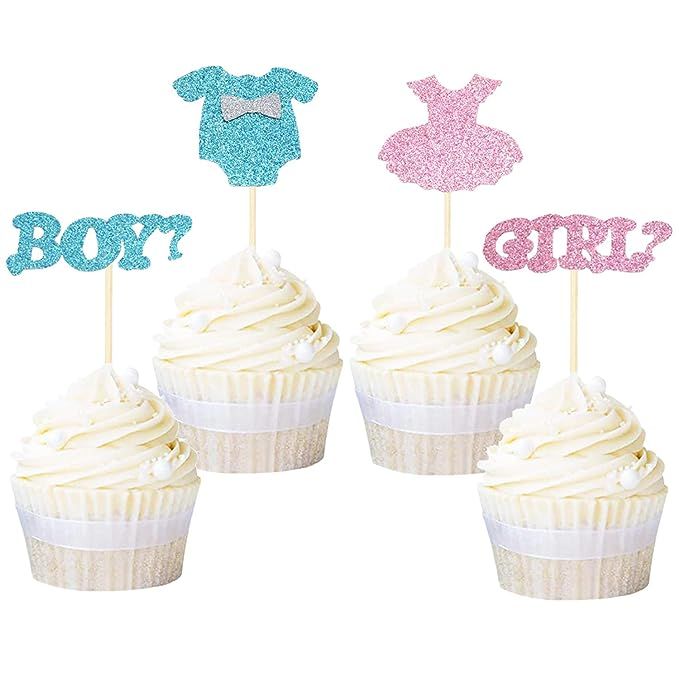 Ercadio 24 Pack Boy or Girl Cupcake Toppers Glitter Onesie Jumpsuit Cupcake Picks Baby Shower Kid... | Amazon (US)