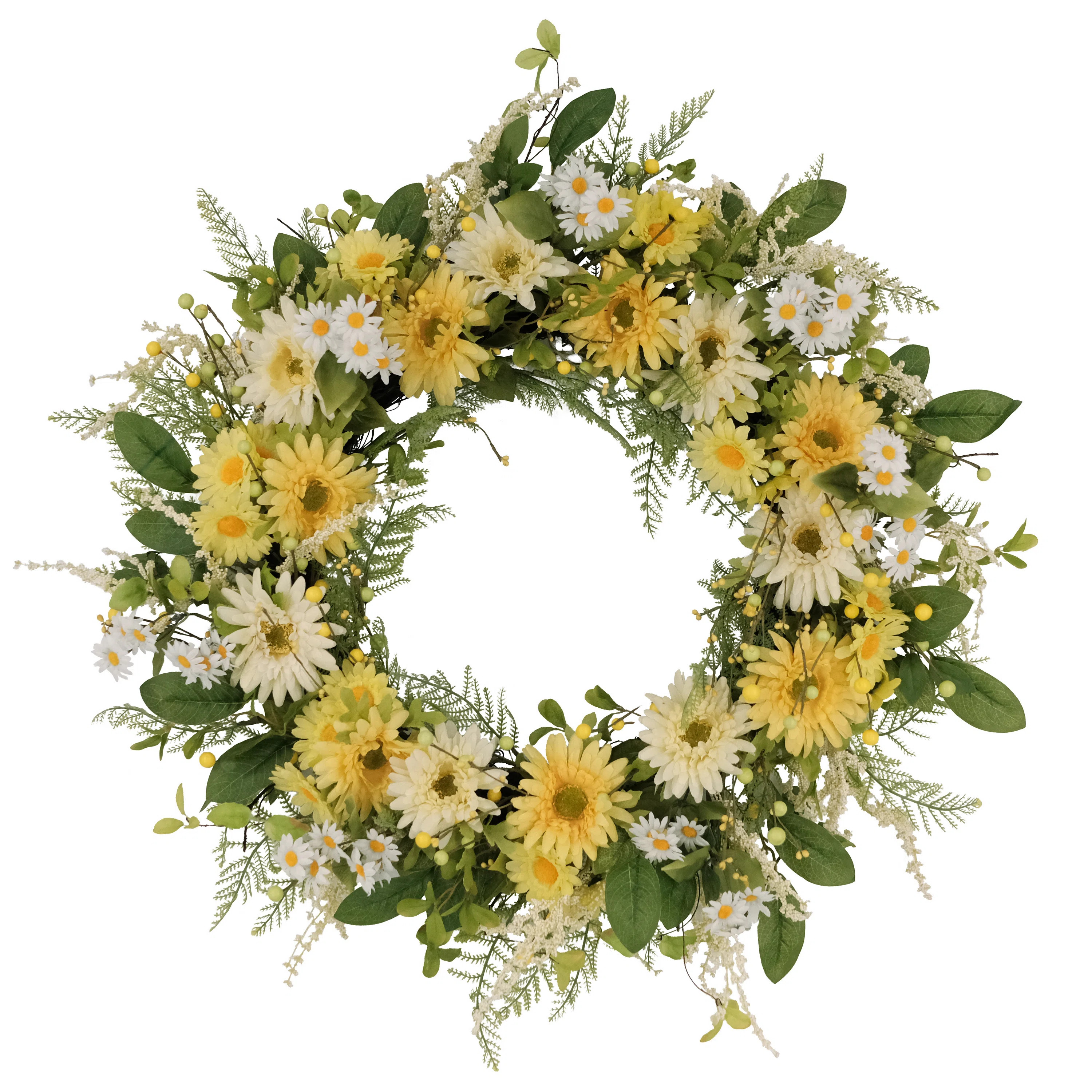 30" Artificial Chrysanthemum And Daisy Floral Spring Wreath | Wayfair North America
