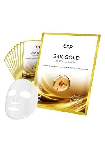 SNP 1000mg Collagen + 24K Gold Ampoule Sheet Mask | Collagen Face Masks Skincare | Tightening, Hydrating, and Nourishing | Korean Skin Care | Overnight Face Masks | Moisturizing Face Mask | 10 Sheets | Amazon (US)