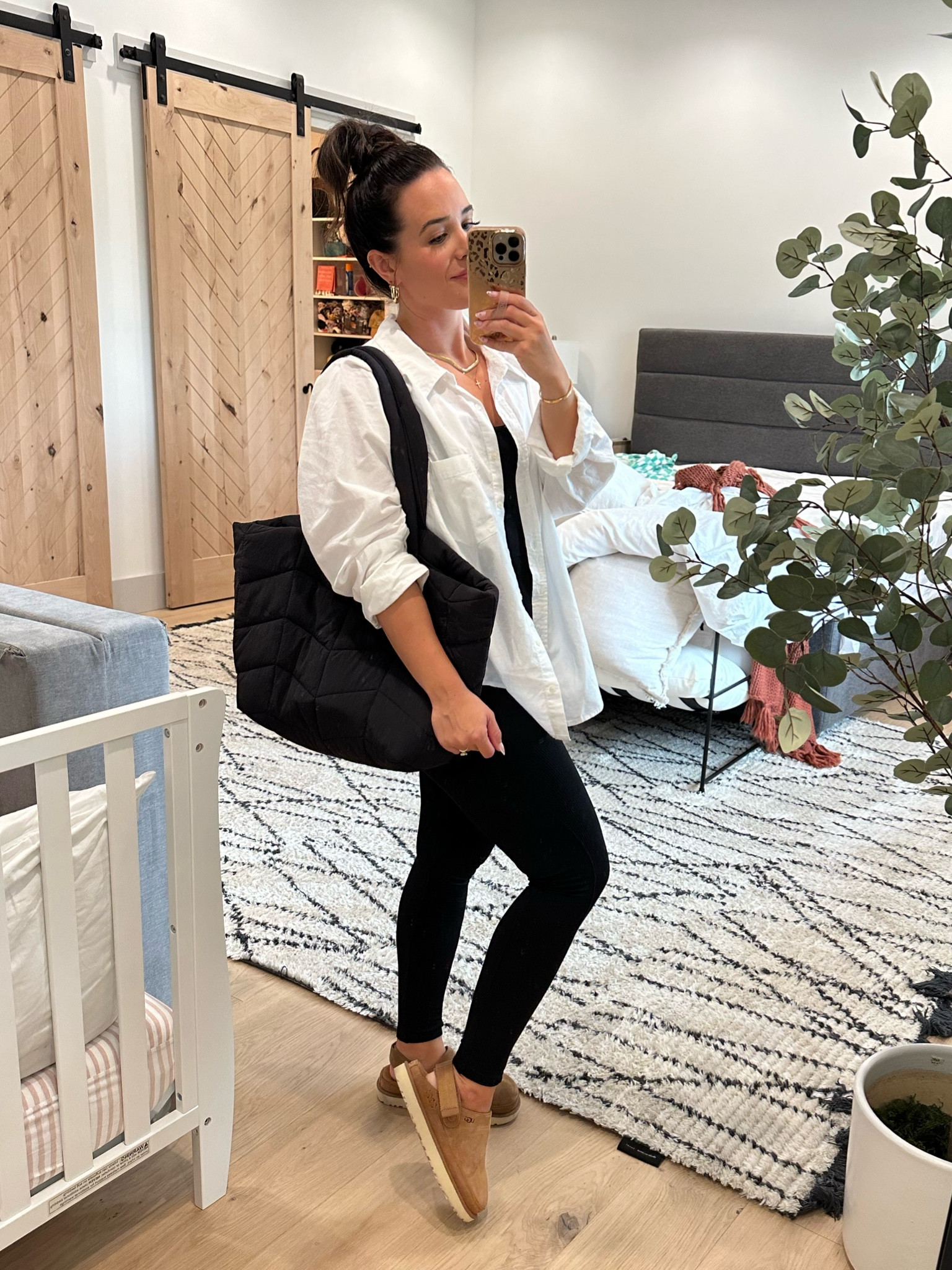 Simple casual hot mom outfit! #targetfinds #momoutfit #bodysuit 

White button up
Ugg slides
Target haul