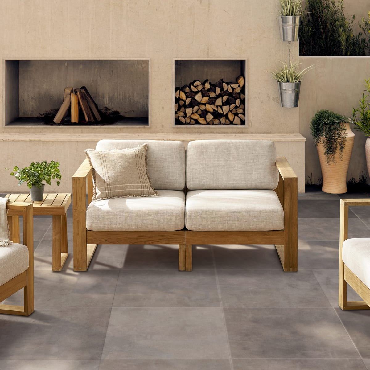 Castlery Teak Outdoor Loveseat - Beige | Castlery US