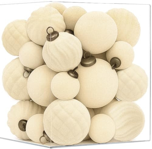 XmasExp 36PCS Velvet Christmas Ornaments Set Mixed Flocked Balls Ornaments Shatterproof Christmas Tree Decorations for Holiday,Party,Home(Beige) | Amazon (US)