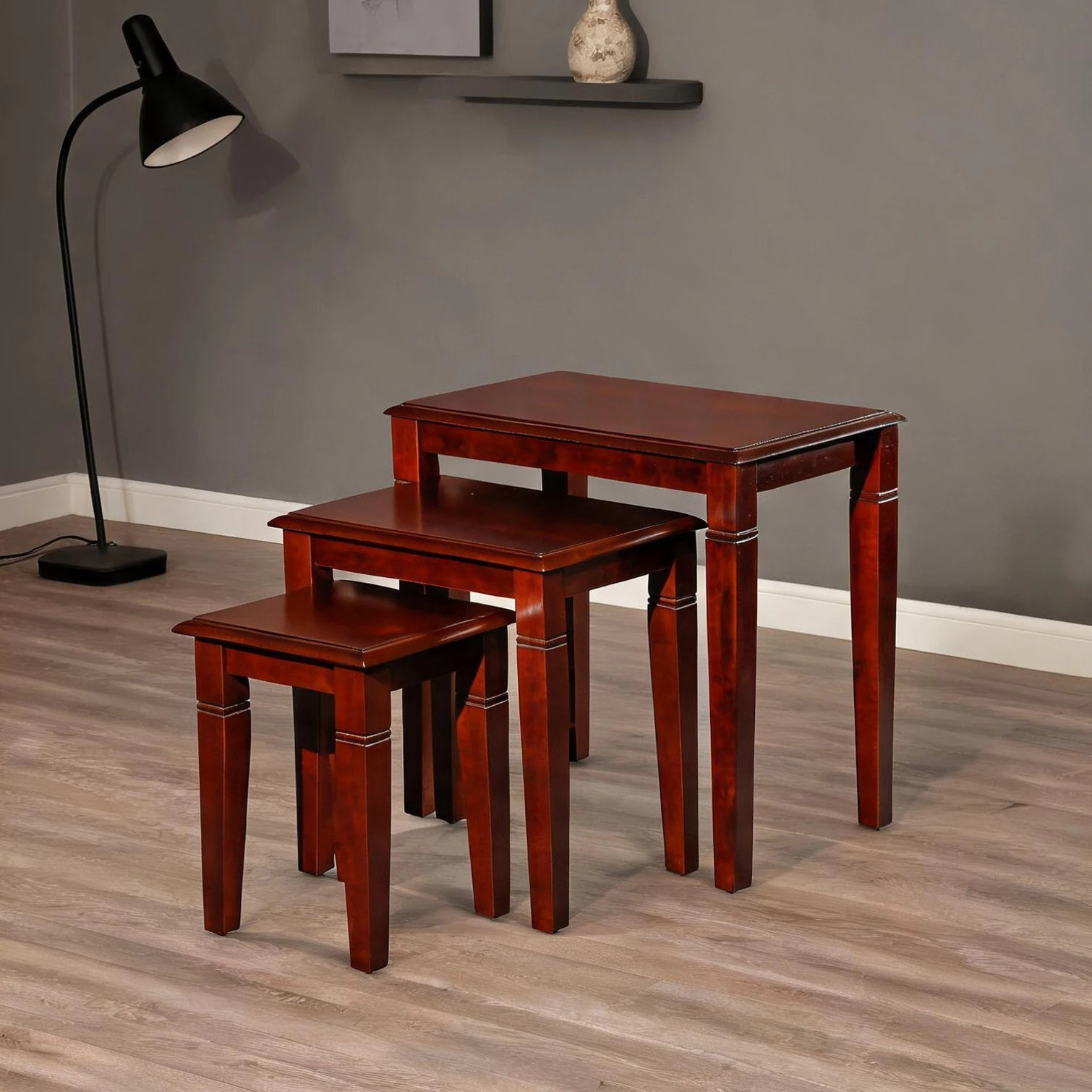 FlowLuxe Cherry-Finished Nesting Table Set with Tapered Legs and Birch Veneer 3-Piece one_size | 87KY1417Z43R | Lowe's