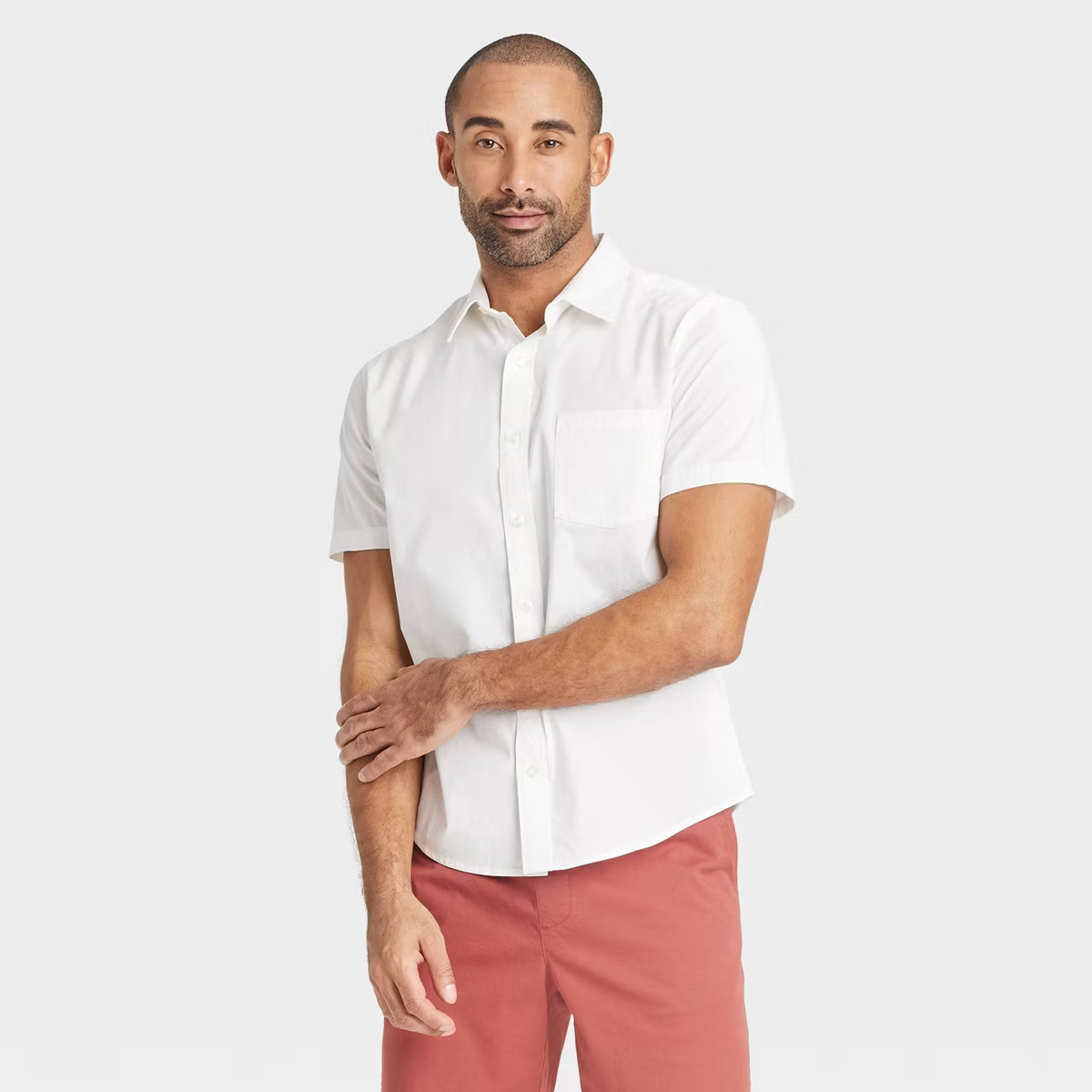 Men's Short Sleeve Poplin Shirt - Goodfellow & Co™ Heathered White | Target