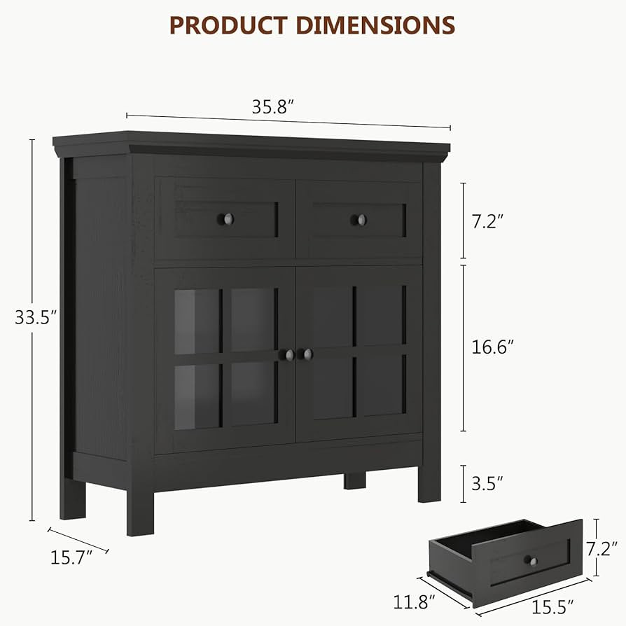 36" Buffet Cabinet Sideboard, Coffee Bar Storage Cabinet with Drawers and Display Glass Doors, Fa... | Amazon (US)