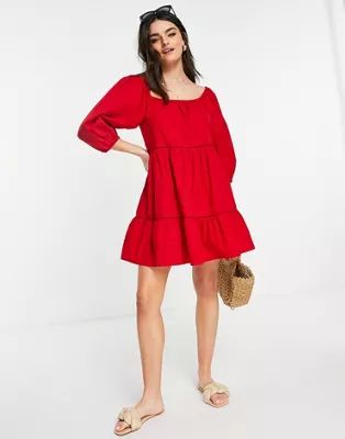 Accessorize puff sleeve dress in red | ASOS (Global)