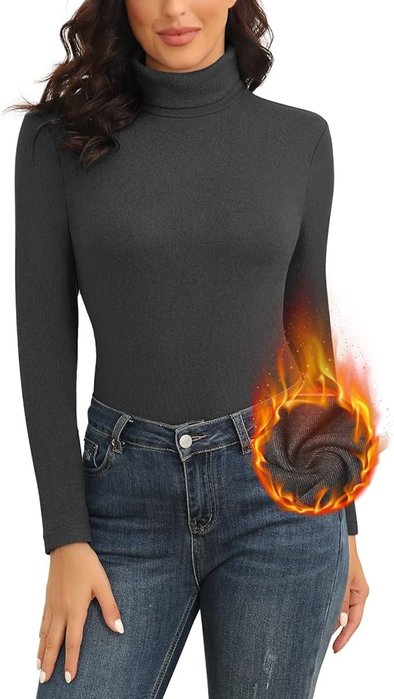 WOWENY Womens Fashion Turtleneck Long Sleeve Thermal Shirts Slim Fit Soft Base Layer Underwear To... | Amazon (US)