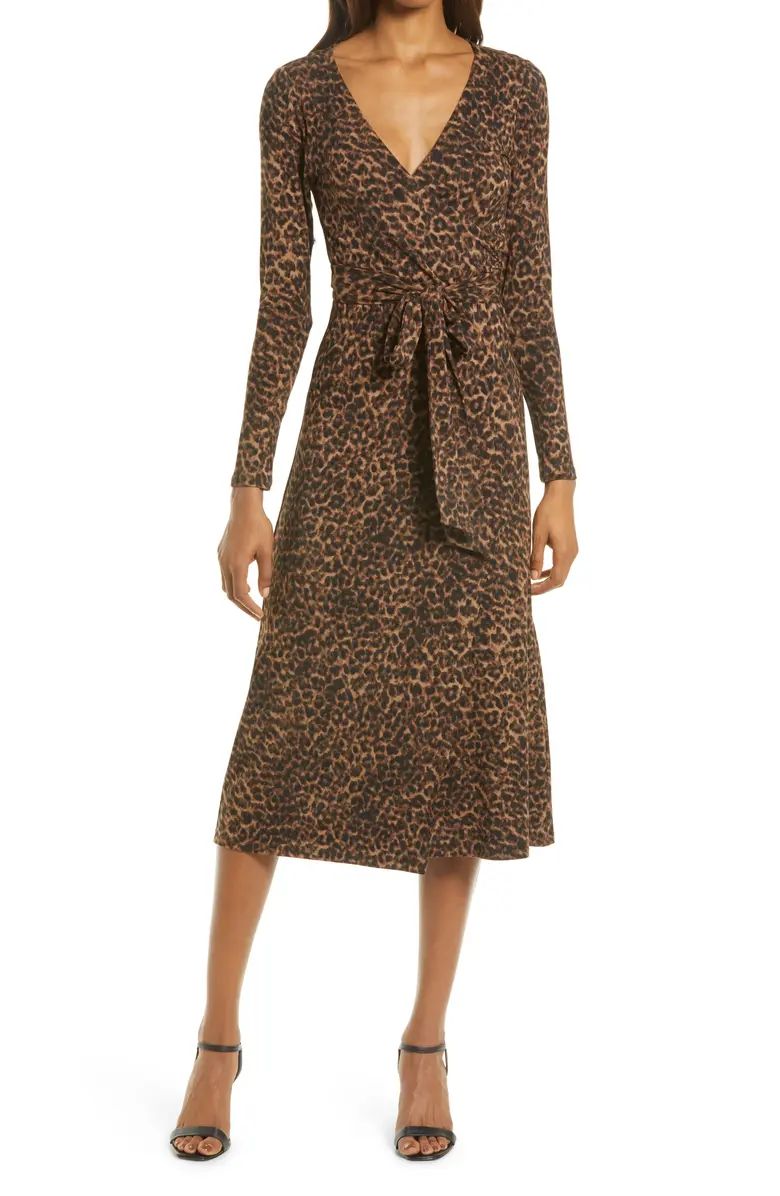 Daynight Leopard Print Long Sleeve Wrap Dress | Nordstrom | Nordstrom