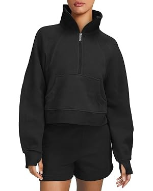 LASLULU Womens Sweatshirts Fleece Lined 1/2 Zipper Collar Pullover Sweatshirts Long Sleeve Crop T... | Amazon (US)