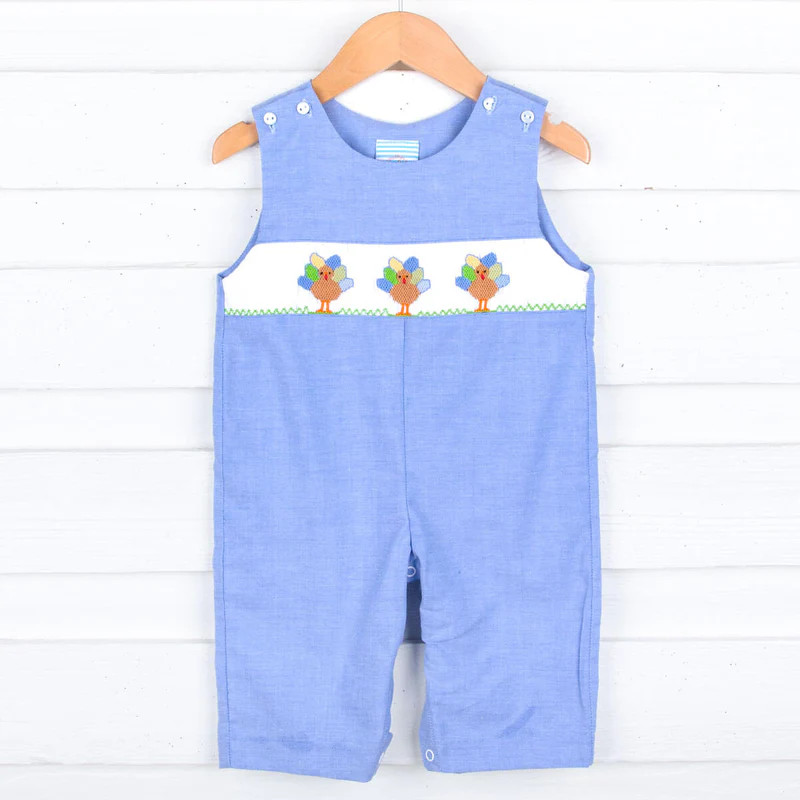 Chambray Turkey Smocked Longall | Classic Whimsy