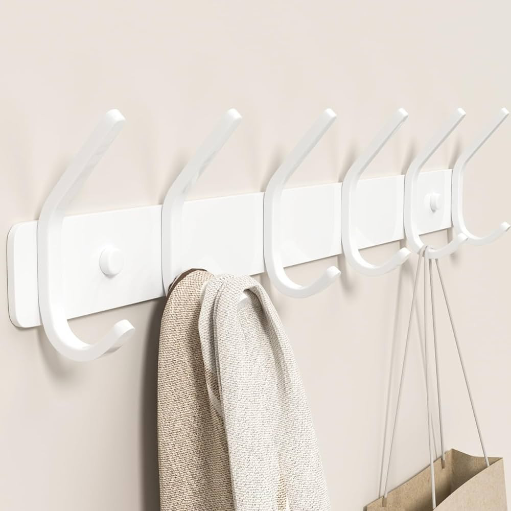 Coat Rack Wall Mount Hooks - 15 Inch Matte White Metal 6-Hook Organizer Wall Mounted, Modern Kids... | Amazon (US)