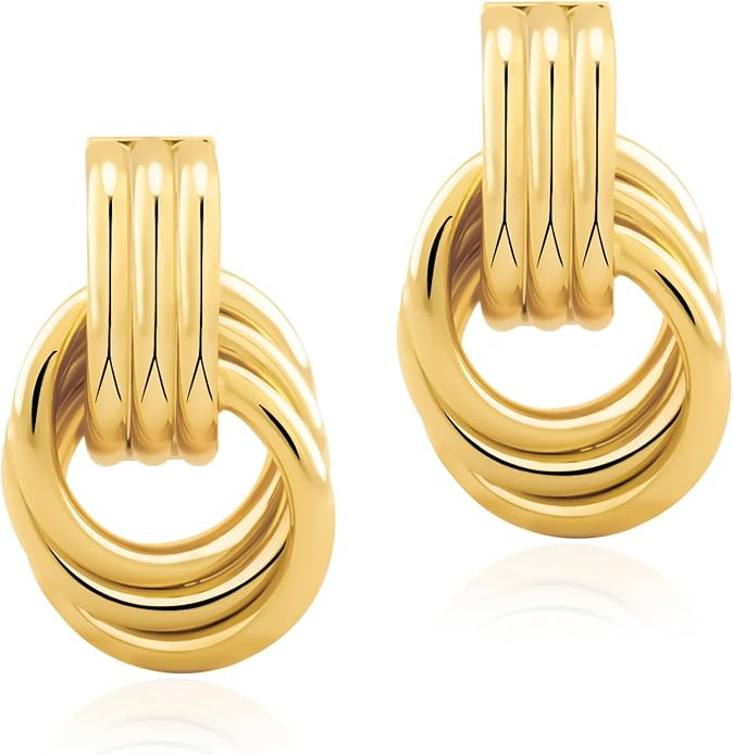 Chunky Gold Knot Earrings Statement Earrings for Women Gold Plated Dupes Geometric Dangle Earring... | Amazon (US)