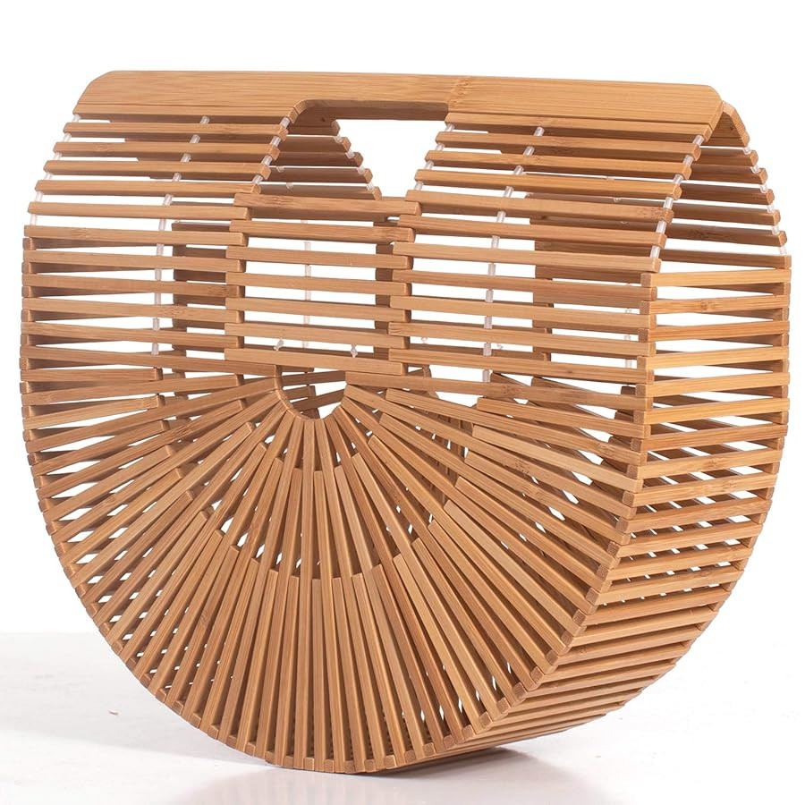 Women's Bamboo Handbag by Handmade Straw Bag,Tote Bamboo Purse Natural Basket Bag for Summer Beac... | Amazon (US)