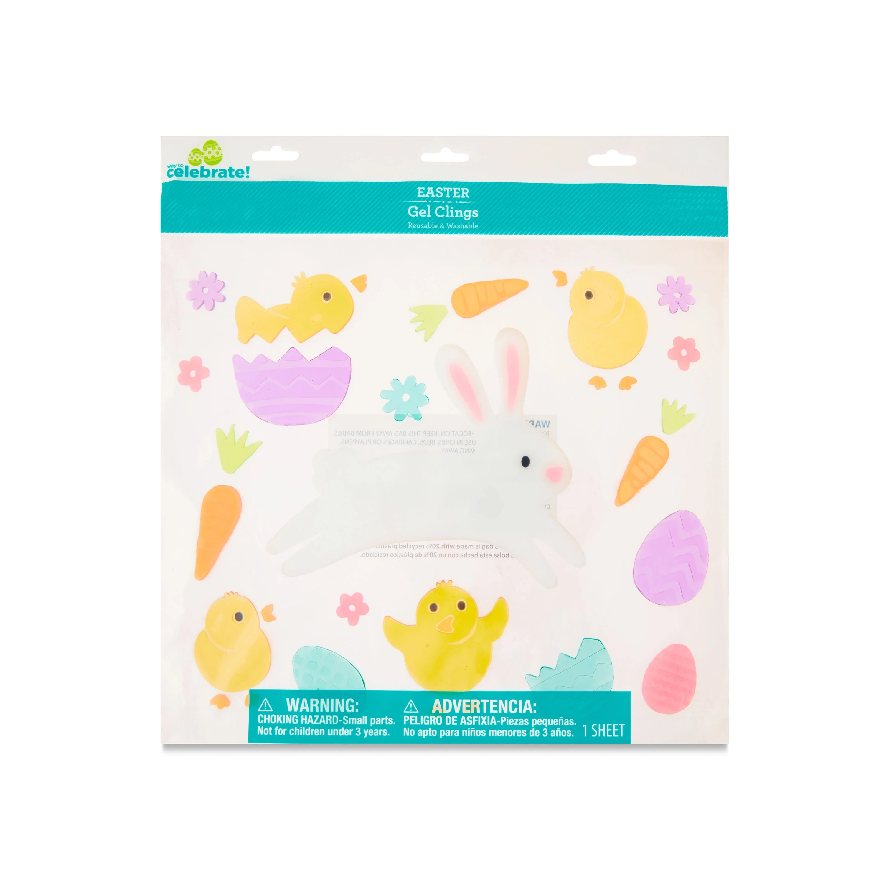 Easter Bunnies and Chicks Gel Window Clings, 11.5 in x 12 in, by Way To Celebrate | Walmart (US)