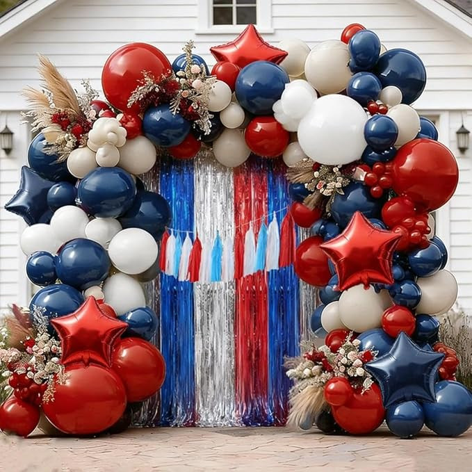 Navy Blue Red Balloon Garland Double Stuffed Red White Blue Balloons Nude Cream Sand Latex Arch K... | Amazon (US)