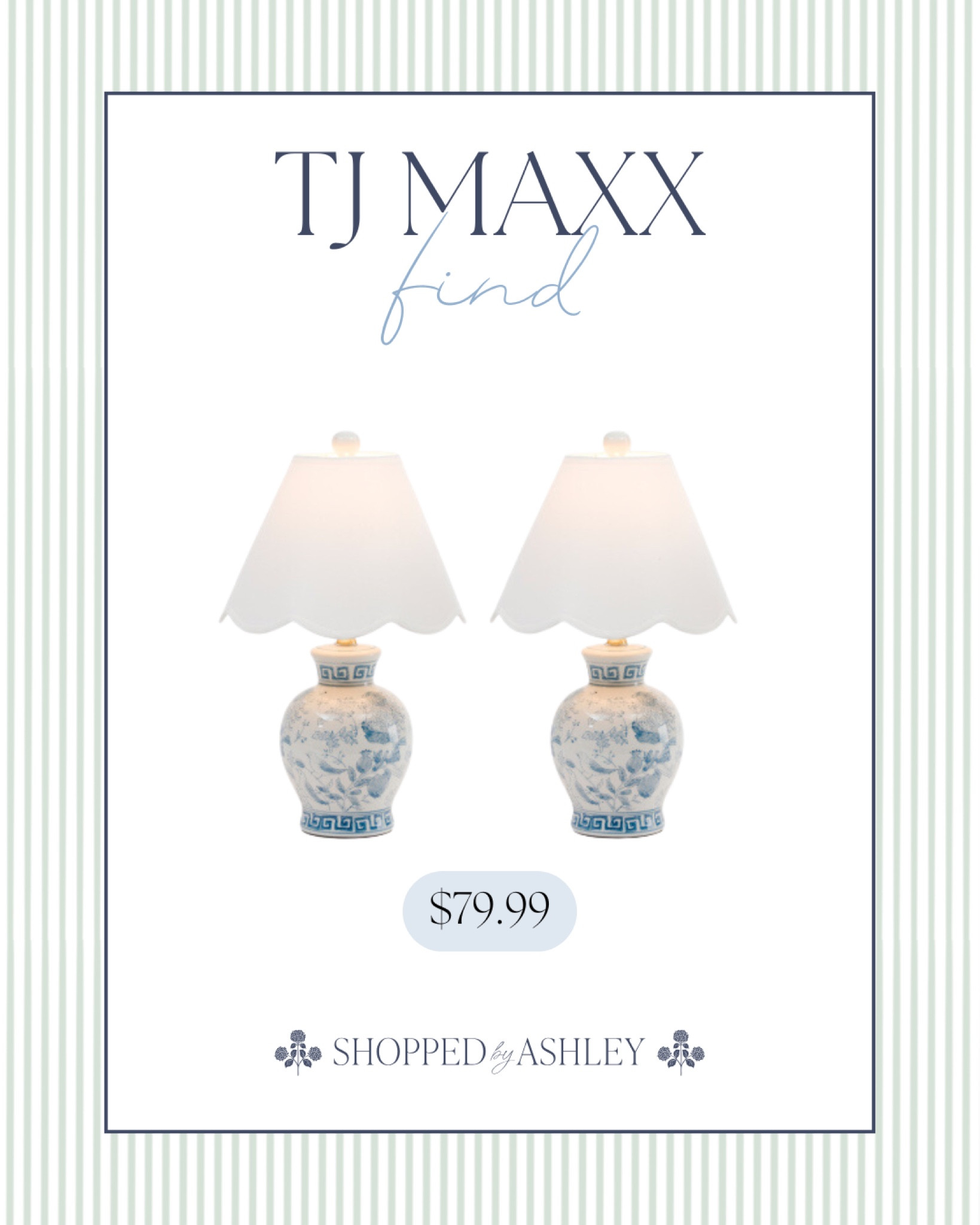 New blue and white lamps with scalloped shades online at TJ Maxx! 

Grandmillennial, Grandmillennial decor, chinoiserie, ginger jar lamp, blue and white lamp, TJ Maxx lamp, HomeGoods lamp 

#LTKFindsUnder100 #LTKHome
