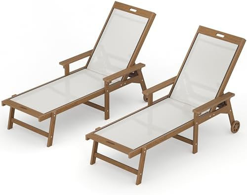 LUE BONA Chaise Lounge Chair Outdoor Set of 2, HDPS and HDPE Wicker Chaise Lounger with 5 Positio... | Amazon (US)