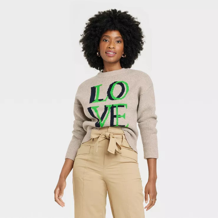 Women's Crewneck Slogan Sweater - A New Day™ | Target