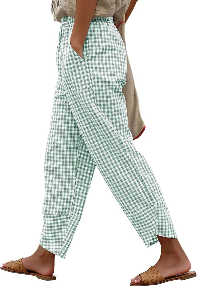 ANRABESS Womens Striped Gingham Lightweight Pajama Pants | Amazon (US)