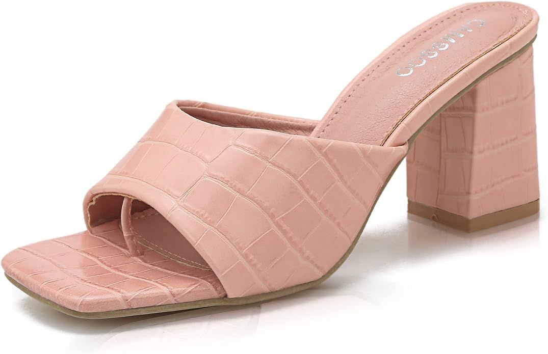 CAMSSOO Women's Open Toe Square Mules Sandals Flip Flops Slip On Chunky Block High Heel Fashion W... | Amazon (US)