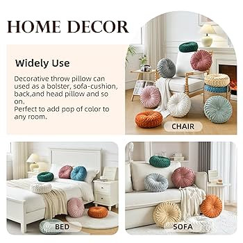 Round Throw Pillow Velvet Home Decoration Pleated Round Pillow Cushion for Couch Chair Bed Car Or... | Amazon (US)