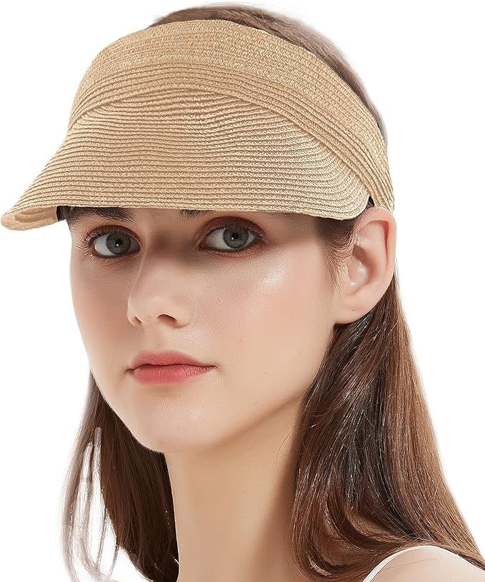 Giolshon Women's Roll Up Foldable Sun Hat Wide Brim Straw Beach Cap Loop Closure and Adjustable G... | Amazon (US)