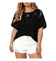 Eytino Women's Plus Size Crochet Hollow Out Half Sleeve Summer Sweater | Amazon (US)