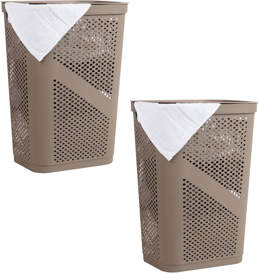 Mind Reader 60L Slim Laundry Hamper, Clothes Basket, Lid, Ventilated, Plastic, 17.25"L x 13.75"W ... | Amazon (US)