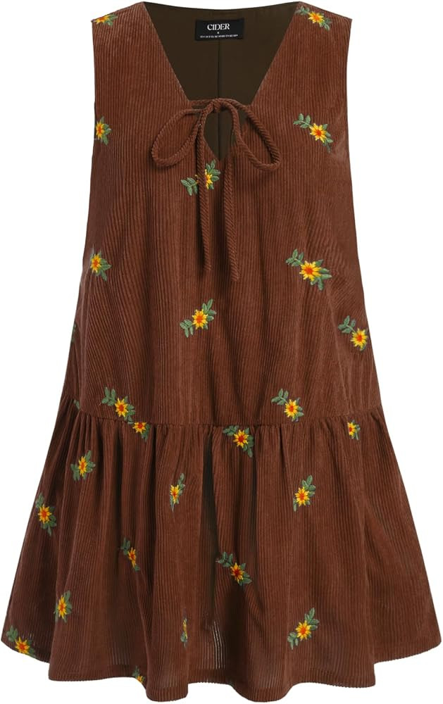 CIDER Corduroy Dress Women Floral Sleeveless Loose fit Boho Mini Dresses | Amazon (US)