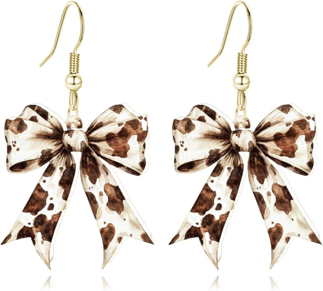 Leopard Bow Earrings for Women Cute Vintage Brown Cow Leopard Print Statement Earrings Fashion Tr... | Amazon (US)