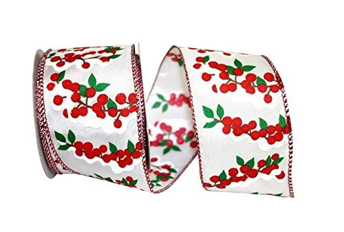 Wire Edged Holly Berry Snow Branch White and Red Christmas Ribbon 2 1/2" 10 Yards … | Walmart (US)
