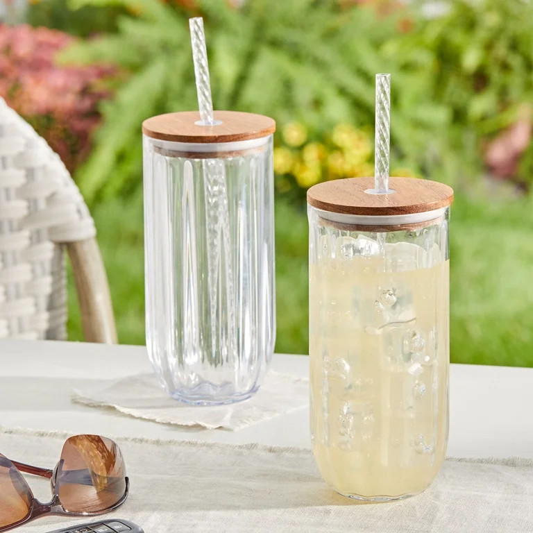 Better Homes and Gardens 21-Ounce Clear Tritan Sipper Tumbler with Straw and Acacia Wood Lid | Walmart (US)