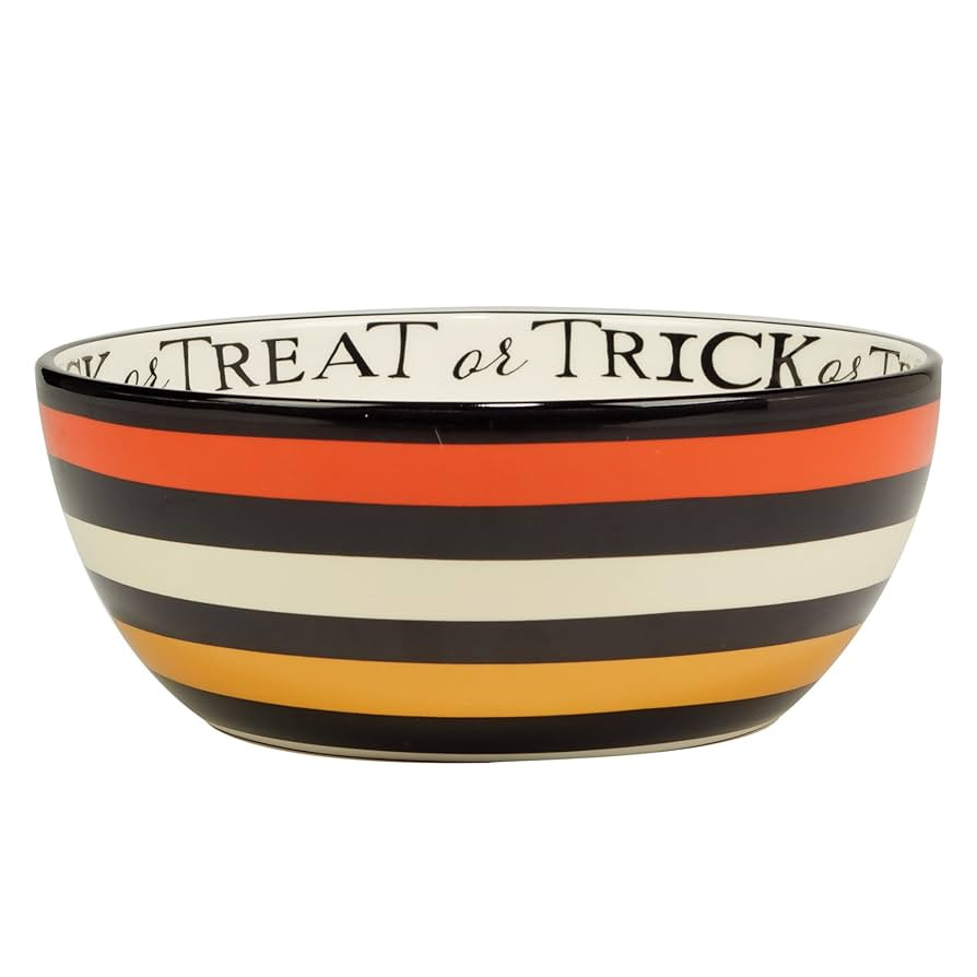 Spooky Halloween Deep Bowl – 110 oz. Large Ceramic Bowl with Colorful Stripes and 'Trick or Tre... | Amazon (US)