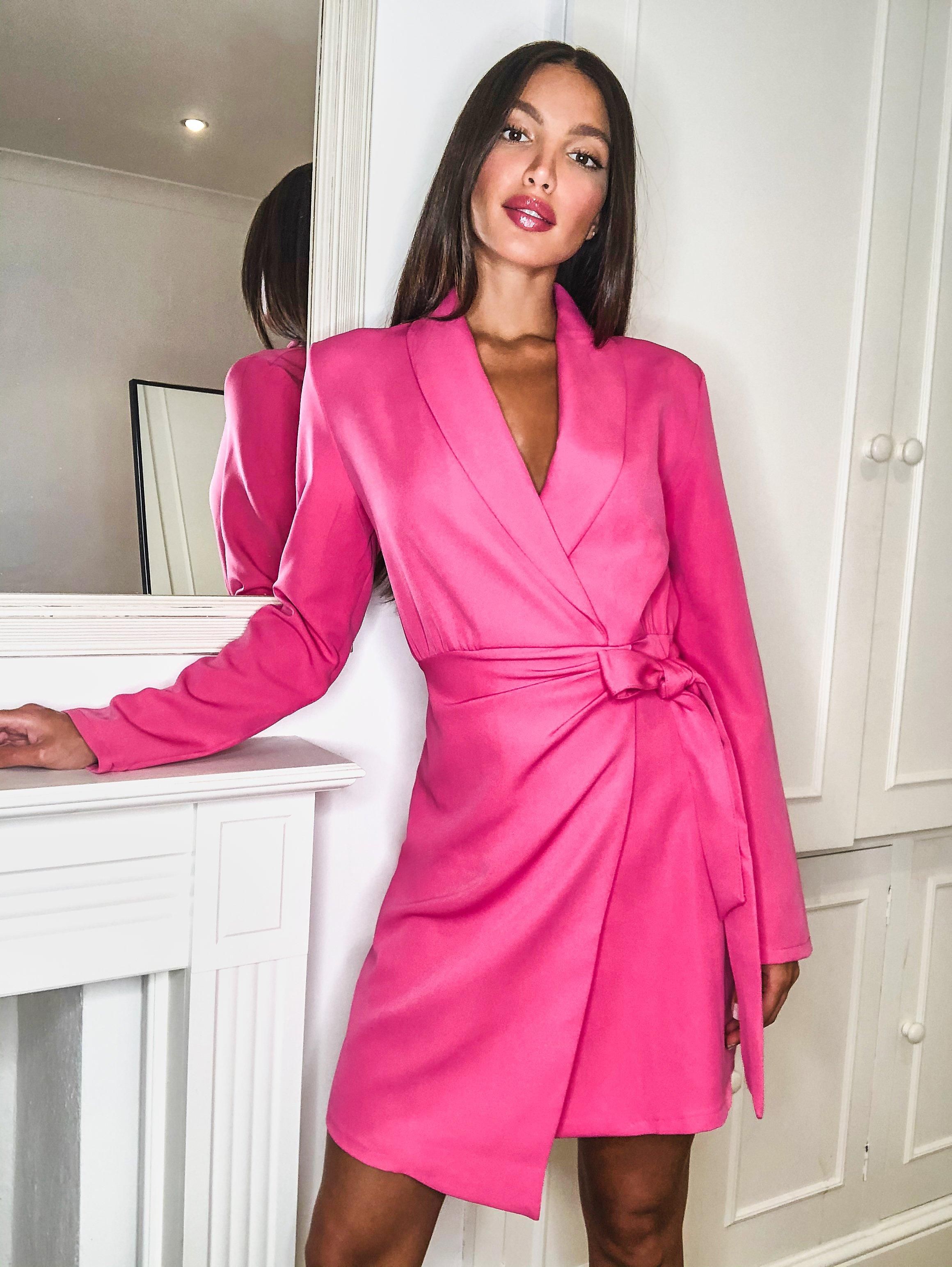 Womens Tall Woven Ruched Side Tie Blazer Dress - Pink - 2 | Boohoo.com (US & CA)