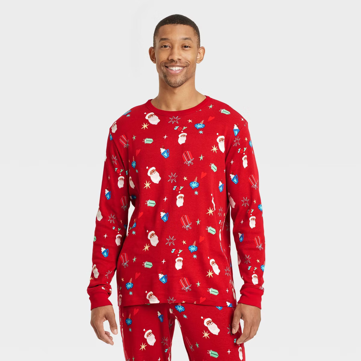Men's Santa Print Cotton Ribbed Holiday Matching Family Pajama Shirt - Wondershop™ Red | Target