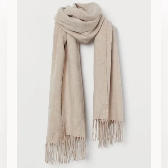 Scarf with Fringe Beige melange | Poshmark
