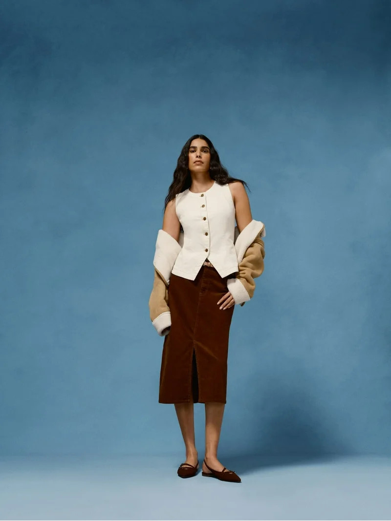 Time and Tru Women's Corduroy Midi Skirt with Front Slit, Sizes 0-20 | Walmart (US)