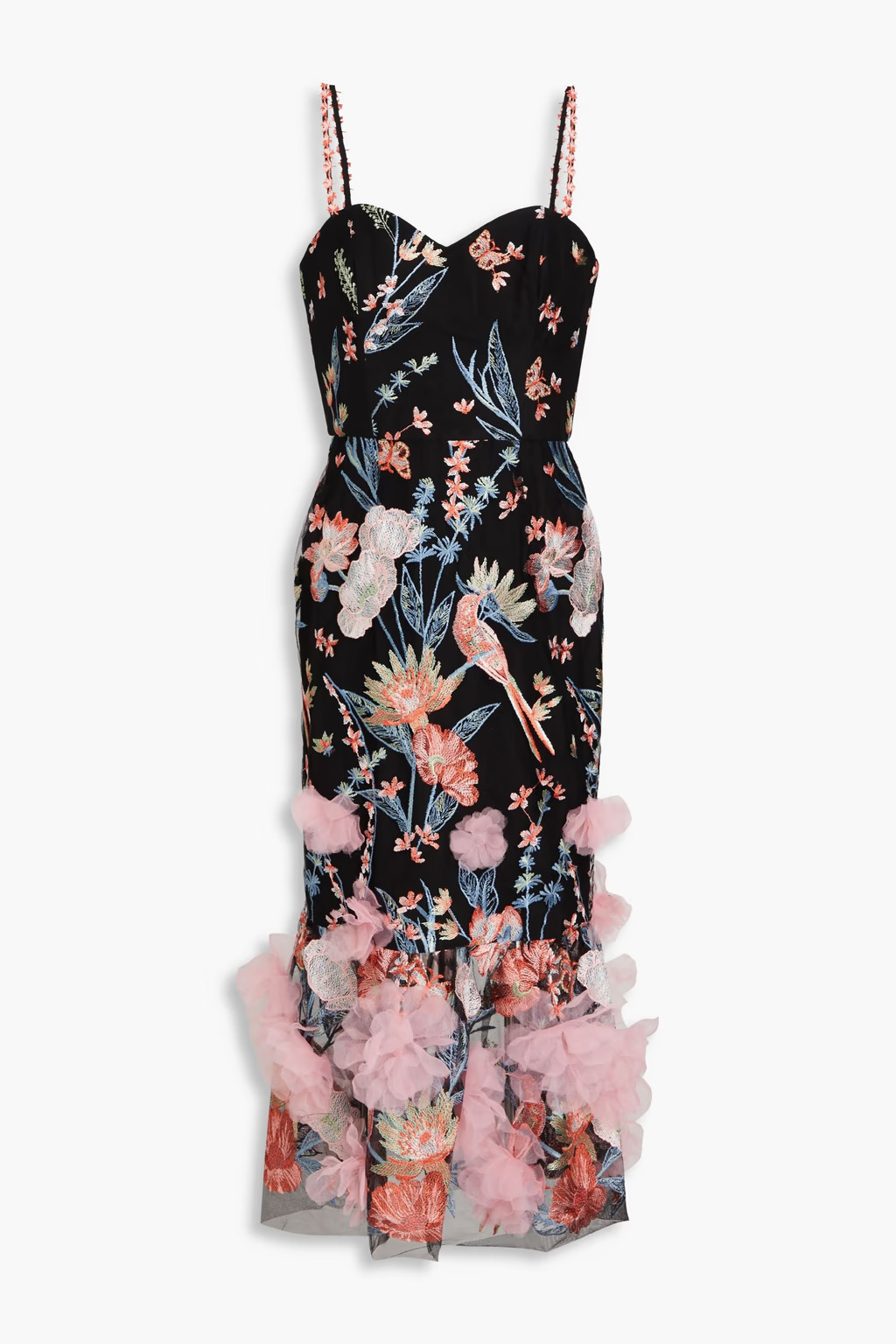Floral-appliquéd embroidered tulle midi dress | The Outnet (US and CA)