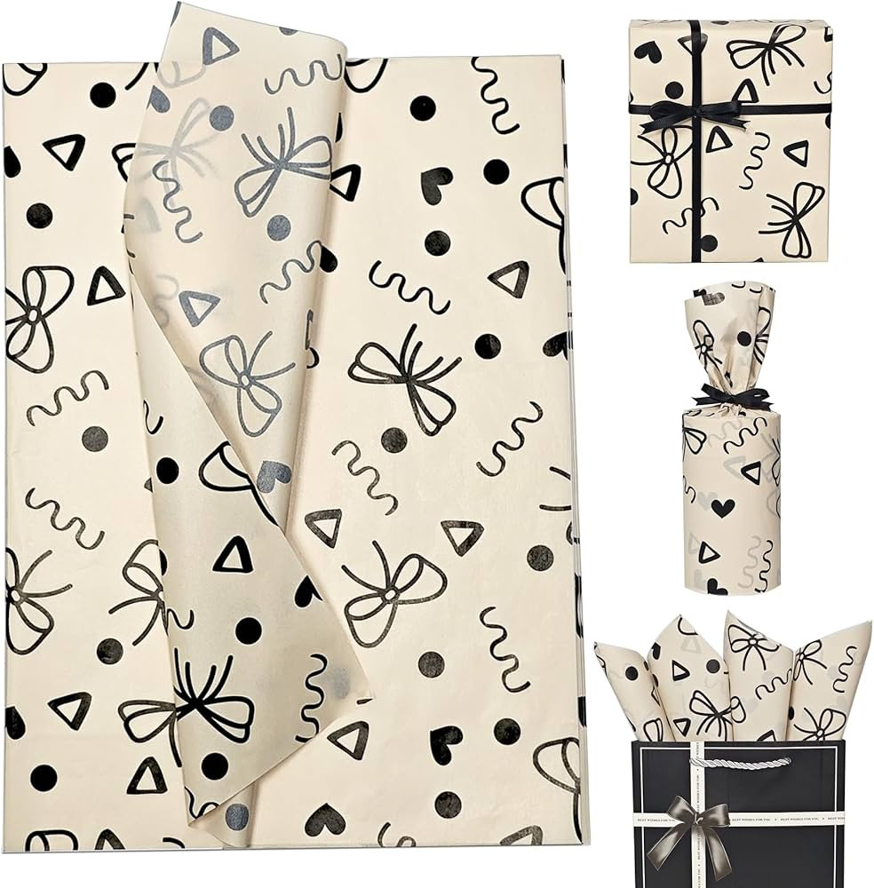 Kraft Brown Tissue Paper, Black Bow Gift Wrapping Tissue Paper for Gift Bags Packaging, Modern Ha... | Amazon (US)