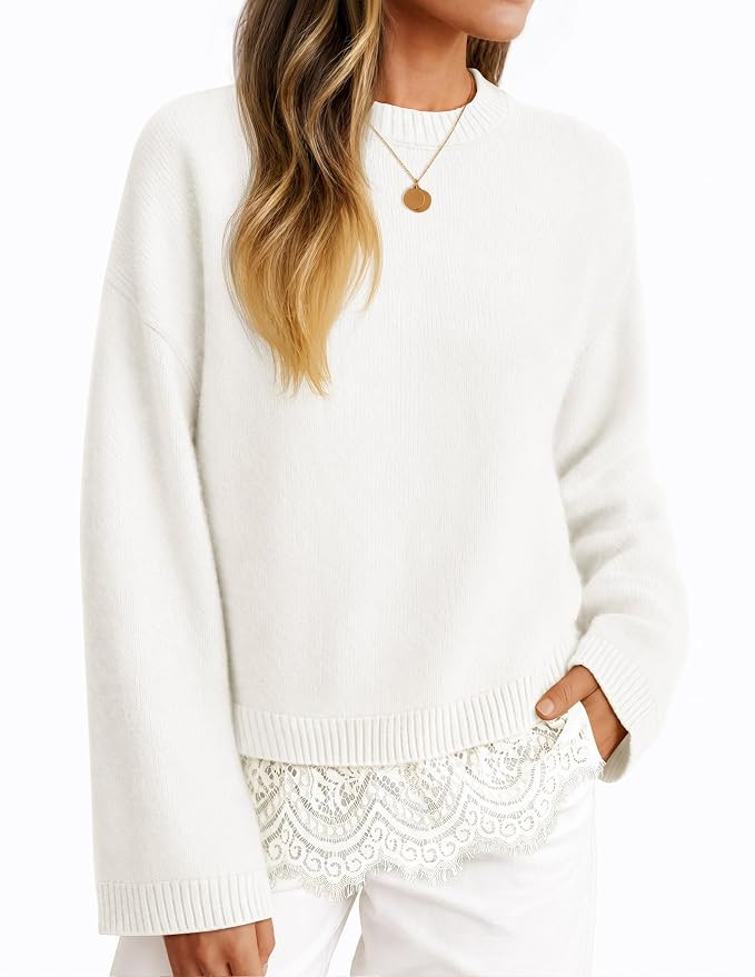 ZESICA Women's Fall Winter Sweaters 2026 Lace Trim Pullover Tops | Amazon (US)