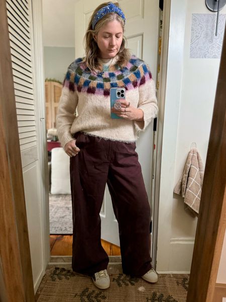 Nutcracker day 3…Madewell sweater and pants, P448 sneakers, and Target velvet headband. Not seen here: Amazon lightweight floral puffer jacket and Sézane blue crossbody leather bag. 

Winter outfit, holiday party, holiday outfit, winter sweater, Fair Isle sweater, knitwear, luxury sneakers

#LTKparties #LTKstyletip #LTKSeasonal