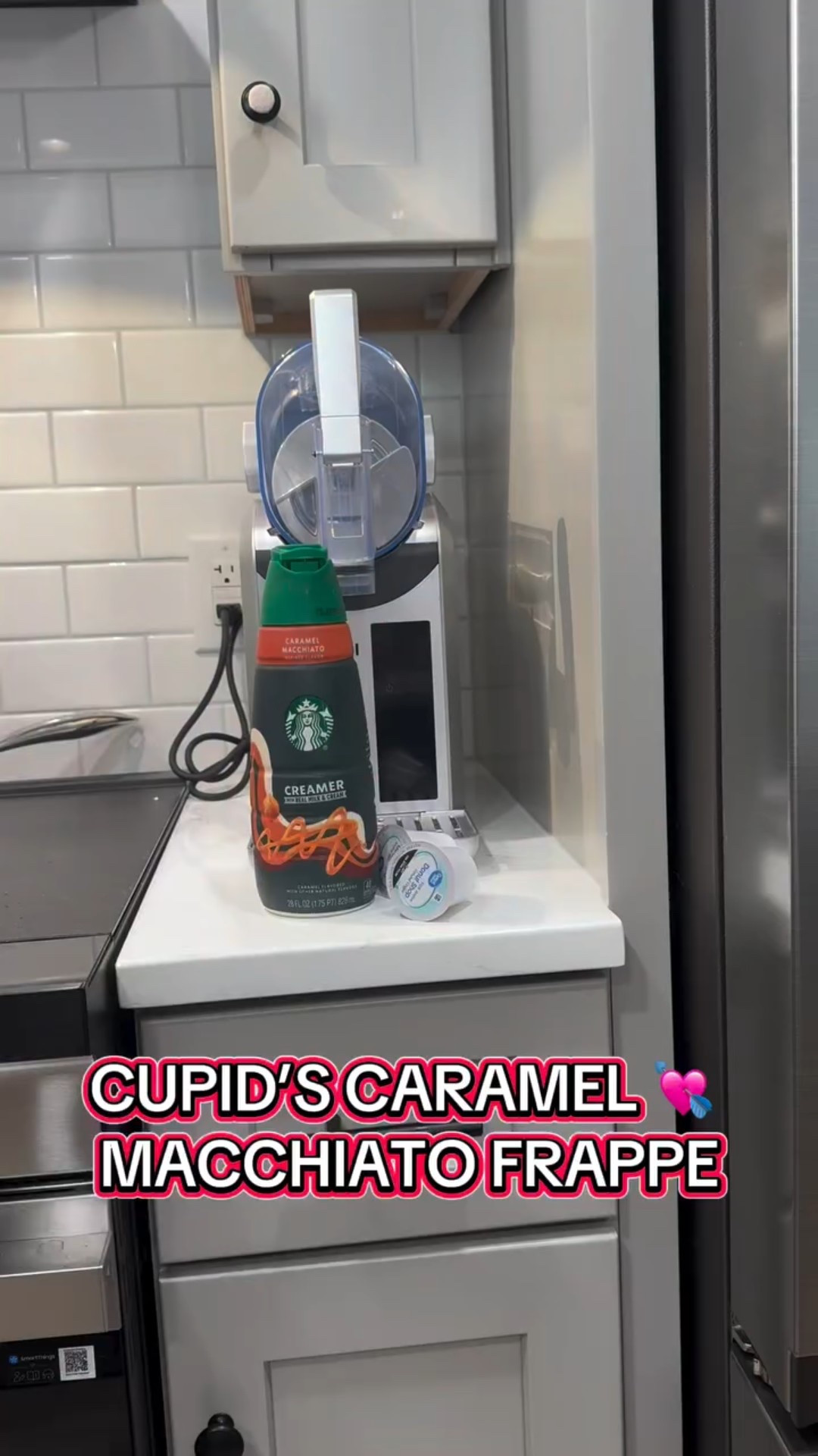 Valentine’s Day might have passed but love is always in the air 💕 

Cupid’s Caramel Macchiato Frappe ☕️ 

RECIPE: 👩🏻‍🍳 
2 cups hot coffee
1/3 cup sugar (dissolve into coffee)
1 cup Starbucks Caramel Macchiato Coffee Creamer 
1/2 cup heavy cream
Set to FRAPPE
Rim cup with coffee frosting + heart sprinkles
Add frappe to cup
Top with whipped cream + garnish with a heart marshmallow ♥️ 

#frappe #CaramelMacchiato #StarbucksAtHome #slushie