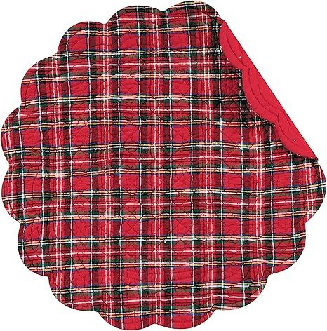 C&F Home Red Plaid Round Cotton Quilted Reversible Machine Washable Placemat Single Round Placema... | Amazon (US)