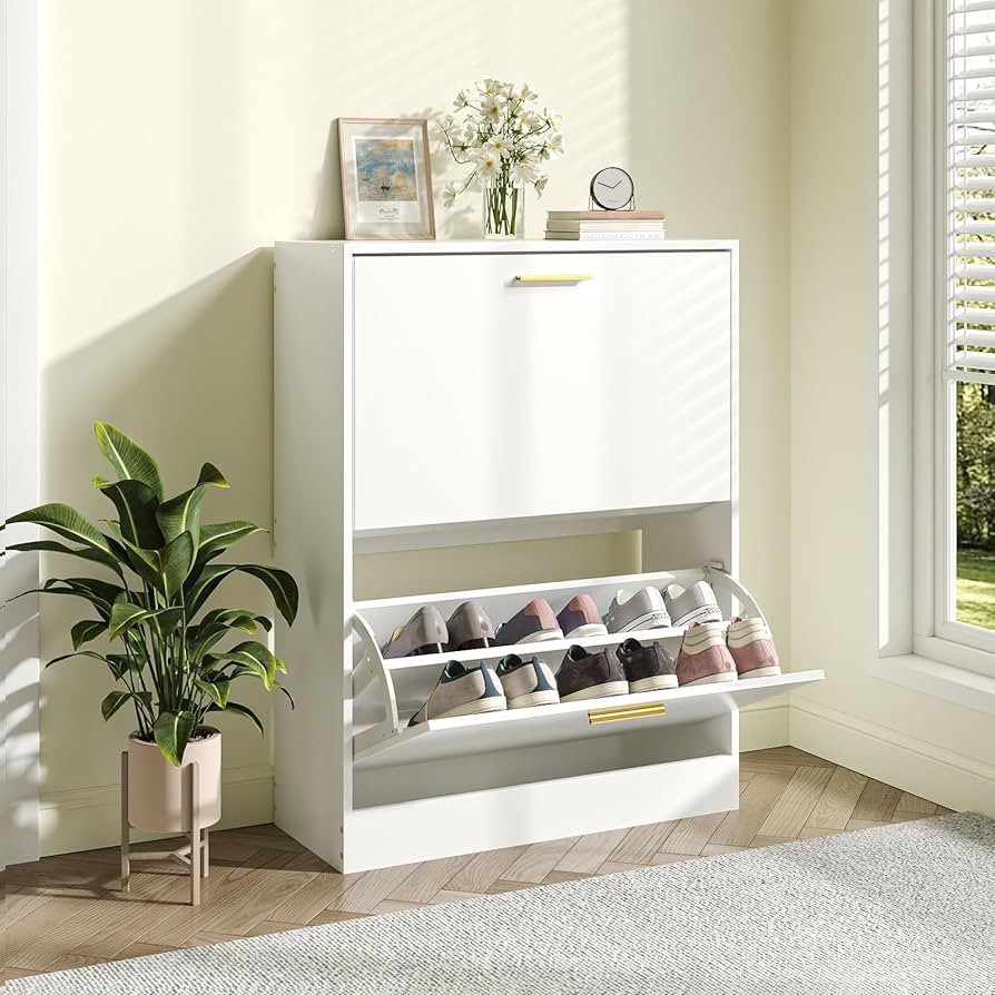 JOZZBY Shoe Cabinet Storage for Entryway, Freestanding Narrow Slim Shoe Organizer Cabinet with 2 ... | Amazon (US)