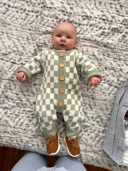 baby boy outfit! Sherpa sneakers for baby on sale and adorable checkered romper for him! Cute girl options too 

#LTKbaby