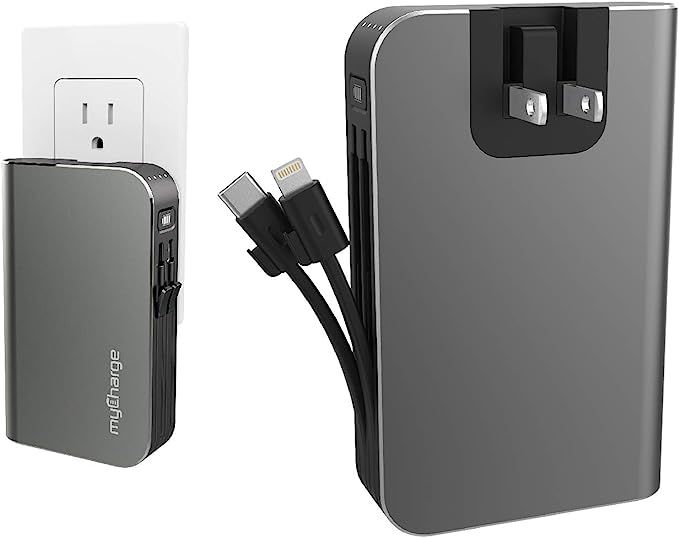 myCharge Portable Charger for iPhone – Hub Wall Plug Built in Cables (Lightning, USB-C) 10050 m... | Amazon (US)